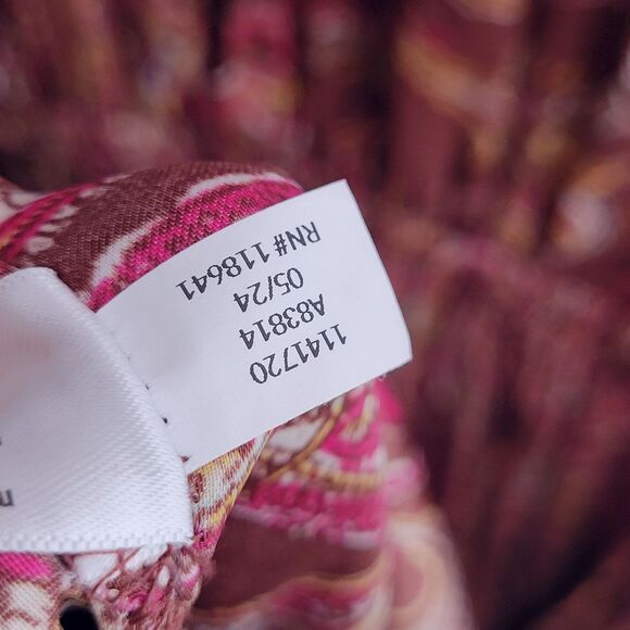 LANE BRYANT Brown Paisley Midi Dress Size 18 Long Sleeve Ruffle Neck Silky Boho - Picture 12 of 12